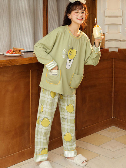 Comfortable Cartoon Printed Long Sleeve T-Shirt&Pants Pajama Set