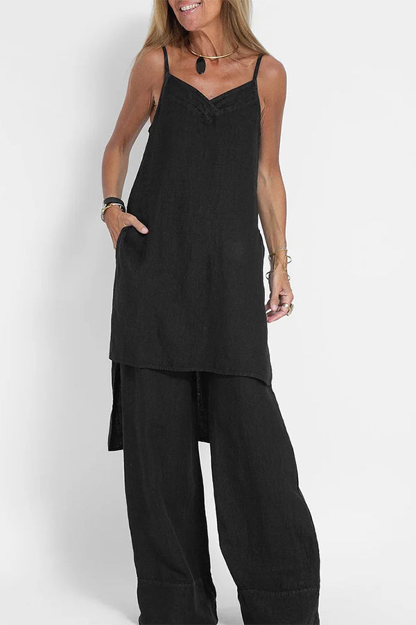 Women Casual Linen Strappy Two Set Suits