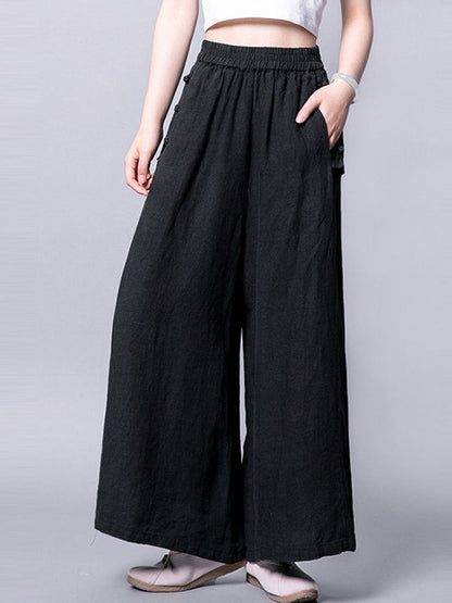 Ramie Cotton High-Waist Plus Size Loose Wide-Leg Casual Pants