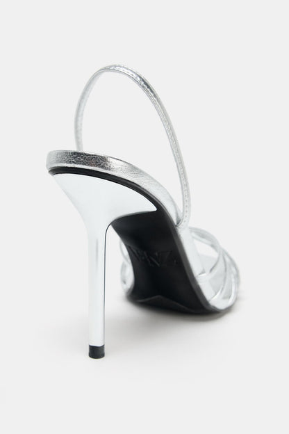 METALLIC EFFECT HEELED SANDALS