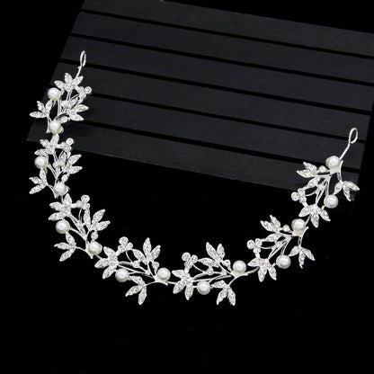Alloy Leaf Pearl Bridal Hair Accessories with Rhinestones