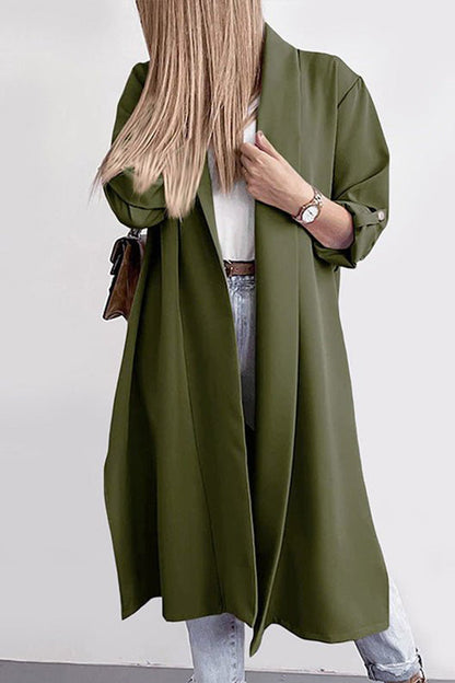 Solid Lapel 3\/4 Sleeve Slit Cardigan