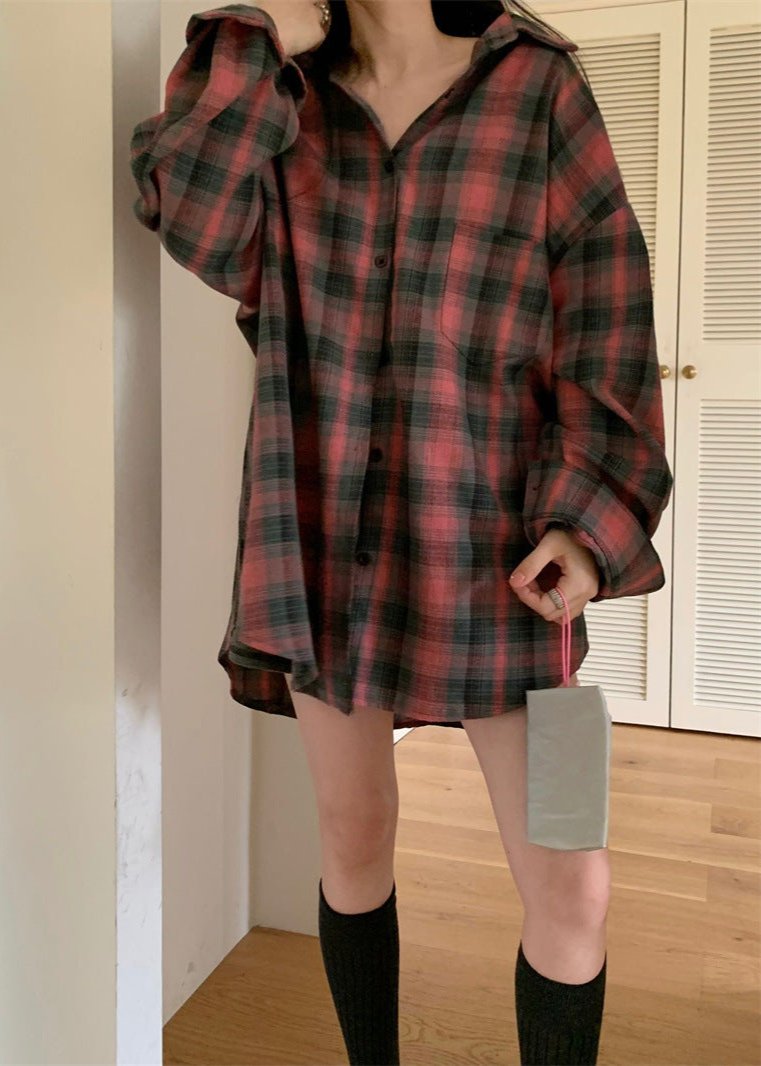 Oversized Plaid Shirt Soft Cotton Relaxed Fit