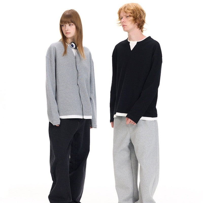 Solid Color Cotton Long Sleeve Two Piece T Shirt