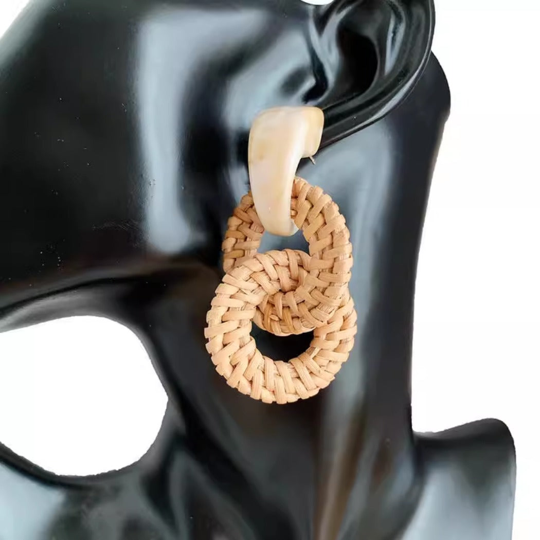 Earwish - Double Hoop Rattan Earrings - Boho &amp; Unique