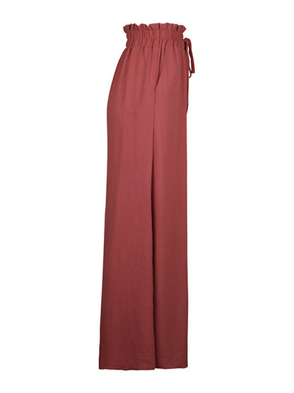 Flared Wide Leg Bandage Drawstring Solid Color Casual Pants Bottoms
