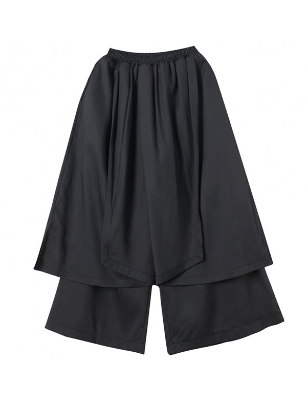 Wide Leg Cropped Solid Color Casual Pants Bottoms Culotte