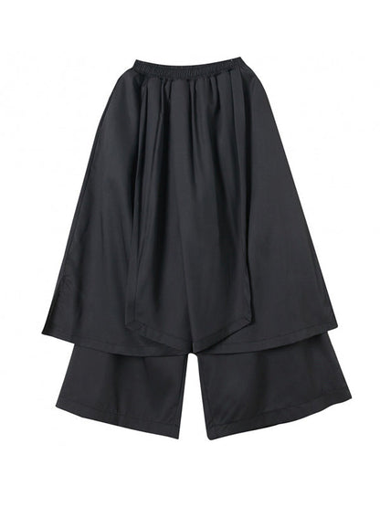 Wide Leg Cropped Solid Color Casual Pants Bottoms Culotte