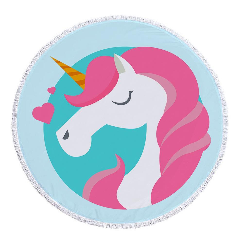Hand-Painted Cartoon Unicorn Oversized Round Tassel Beach Towel Yoga Mat