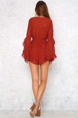 Summer Bohemian Wave Point V-Neck Print Jumpsuit