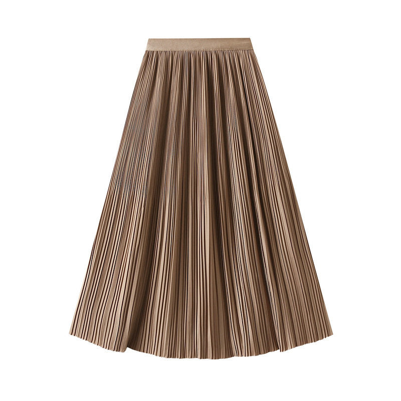 Solid Color Midi Pleated Skirt