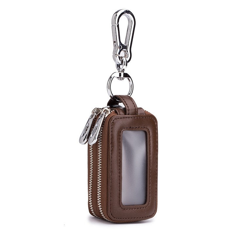 Men's Genuine Leather Zipper Double Layer Key Bag