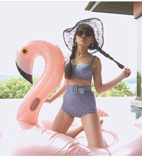 Sweet Floral High Waist Split Two-Piece Swimsuit