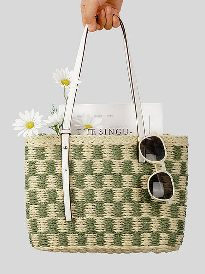 Contrast Color Plaid Straw Bags Accessories Handbags