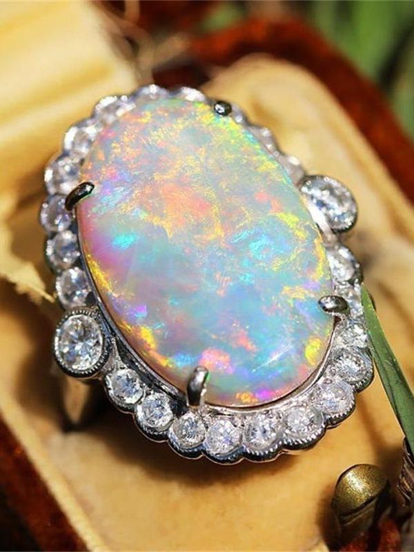 Imitation Opel Gold-Plated Mosaic Wedding Stone Ring