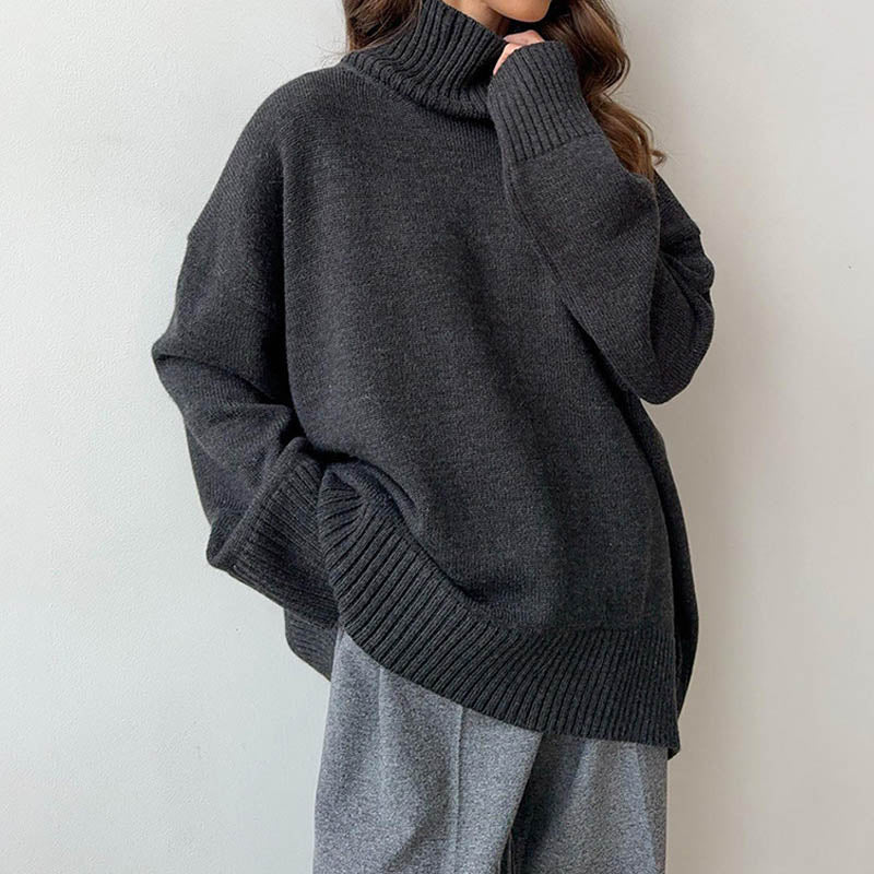 Winter High Neck Solid Color Knit Sweater
