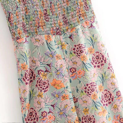 Bohemian Summer Stretch Print Jumpsuit Casual Pants