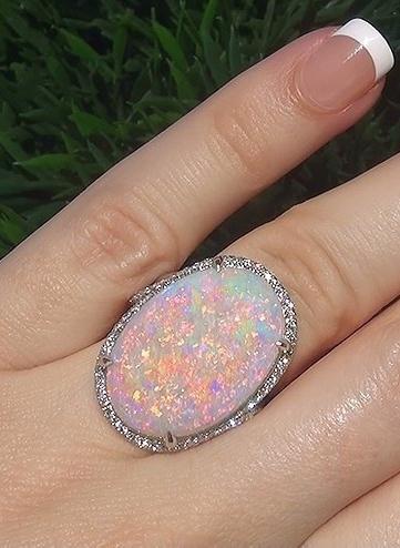 Large Natural Gemstone Opal Sparkling Ring Jewelry