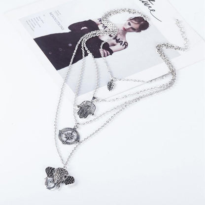 Boho Multi-Layer Leaf Elephant Pendant Necklace