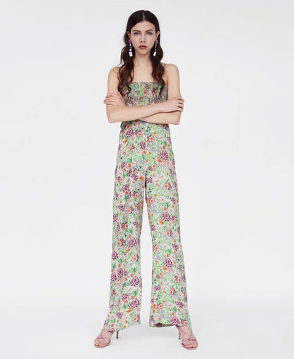 Bohemian Summer Stretch Print Jumpsuit Casual Pants