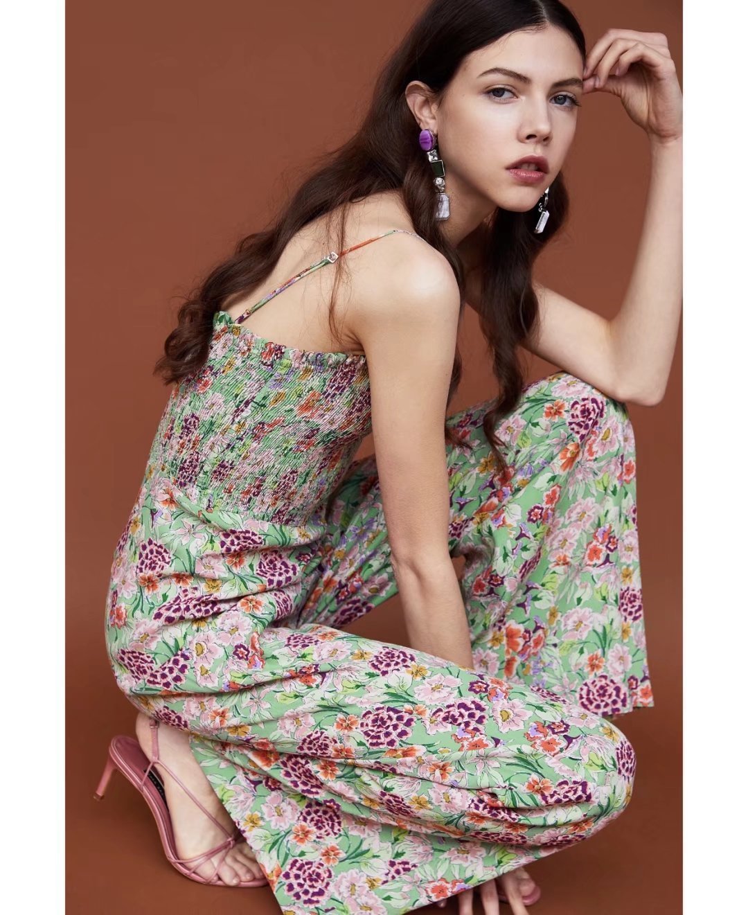Bohemian Summer Stretch Print Jumpsuit Casual Pants