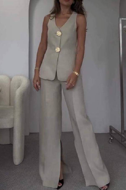 Solid Color Elegant Sleeveless Vest \u0026 Suit Pants Two-Piece Set