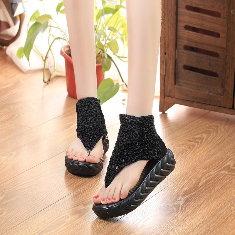 Thick-Bottomed Muffin High-Top Casual Retro Clip Toe Shoes