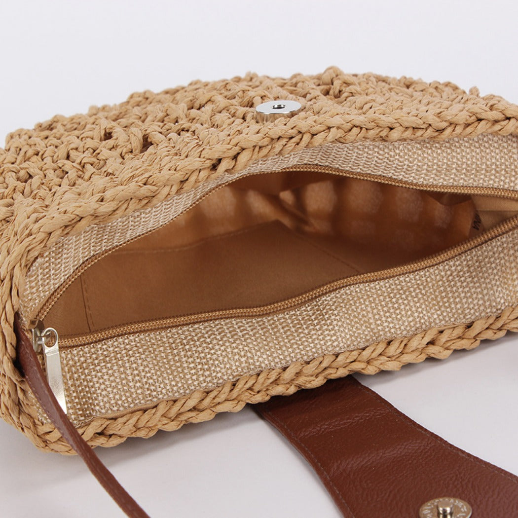 Cosbai - Half-Moon Straw Woven Crossbody Bag - Stylish &amp; Casual