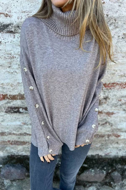 women's casual turtleneck button sweater