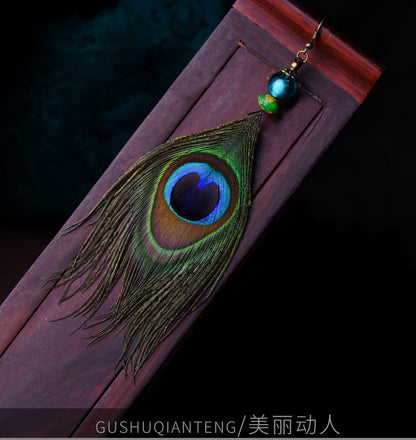 The Glazed Peacock Feather Earrings Gathered Among The Common People Were Originally Designed To Be Restored To Restore The Production Of Ancient Craftsman Earrings