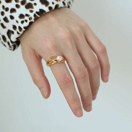 Retro Pearl Nest Adjustable Open Ring