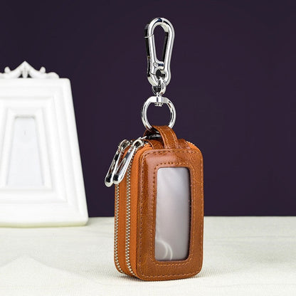 Men's Genuine Leather Zipper Double Layer Key Bag