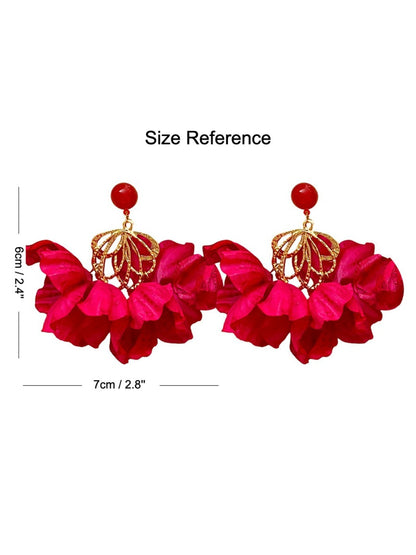 Earwish - Rose Red Floral Tassel Earrings