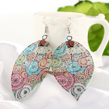 Hollow Leaf Print Metal Colorful Earrings