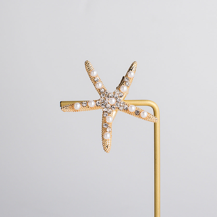 Beautiful Starfish Hair Clip with Rhinestones - Trendy Gold and Silver