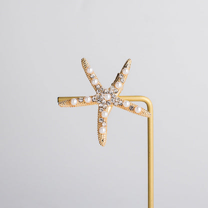 Beautiful Starfish Hair Clip with Rhinestones - Trendy Gold and Silver