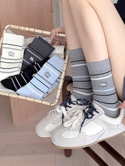 Rufia - Stripe Mid-Calf Capsule Sock with Puppy Patterns