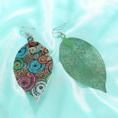 Hollow Leaf Print Metal Colorful Earrings