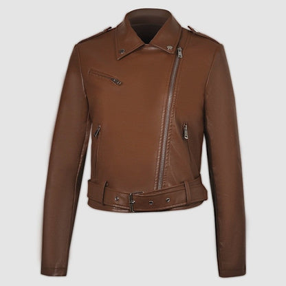 PU Retro Belted Biker Jacket Lapel Collar
