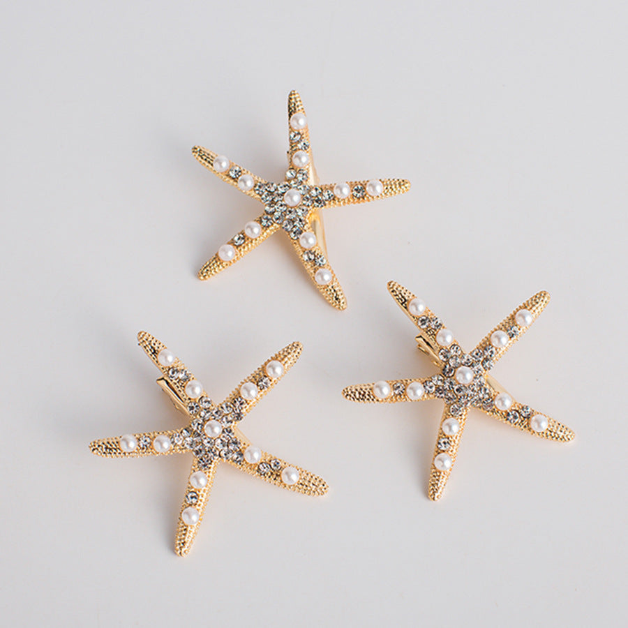 Beautiful Starfish Hair Clip with Rhinestones - Trendy Gold and Silver