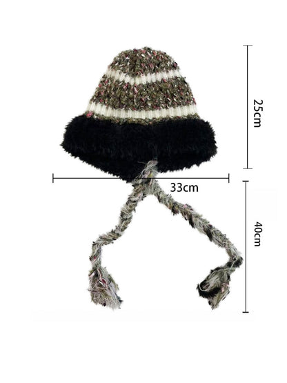 Haila - Striped Knitted Beanie with Braids