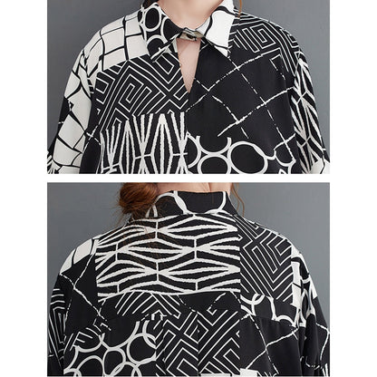 Original Loose Contrast Color Plaid Polka-Dot Blouse&Wide Legs Pants Two Pieces Set