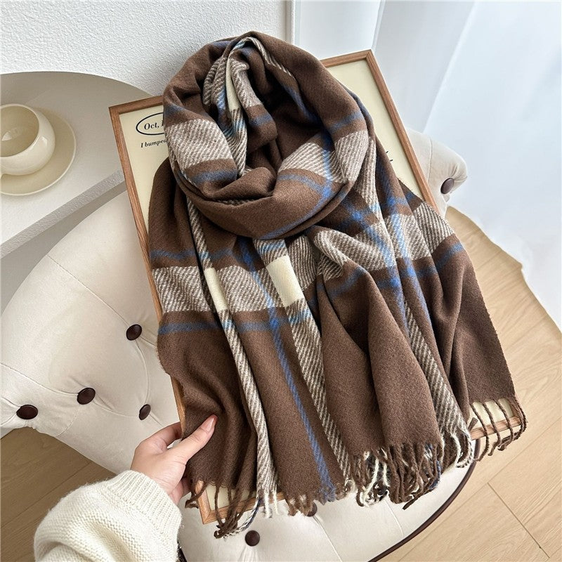 Color Block Plaid Fringe Scarf