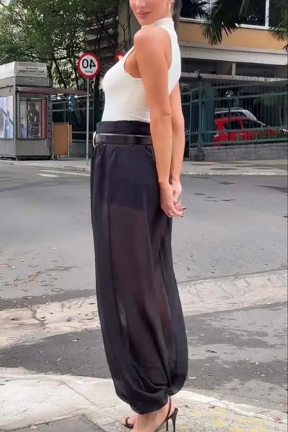 Autumn Avenue Chiffon See-Through Elastic Waist Aladdin Bloomers Pants