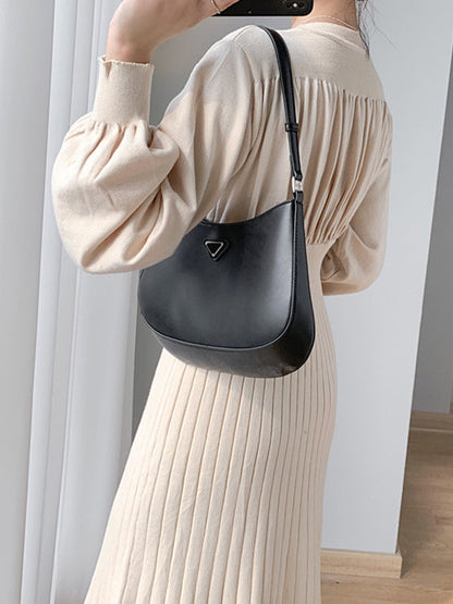 Solid Color Pleated A-Line High Waisted Round-Neck Sweater Dresses
