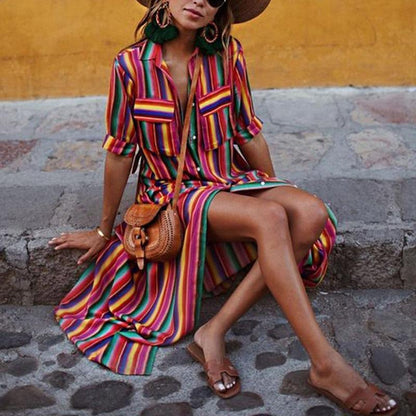 2018 New Stripe Loose Maxi Long Dress