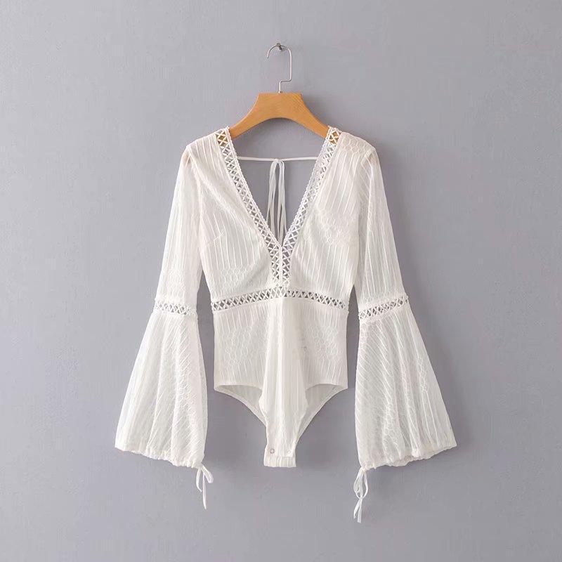 Lace Trumpet Sleeves Vacation Seaside Swimwear Jumpsuit
