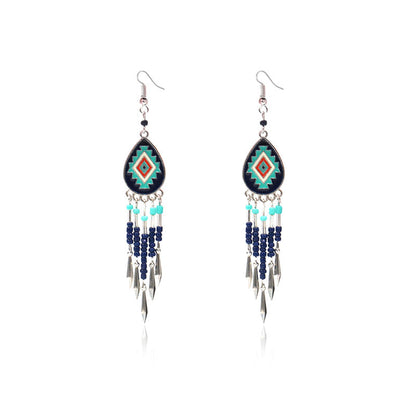 Alloy Earringsbohemian Oval Hand-Woven Beaded Tassel Earrings