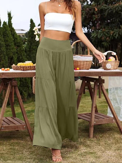 women's casual wide leg cotton and linen high waist trousers