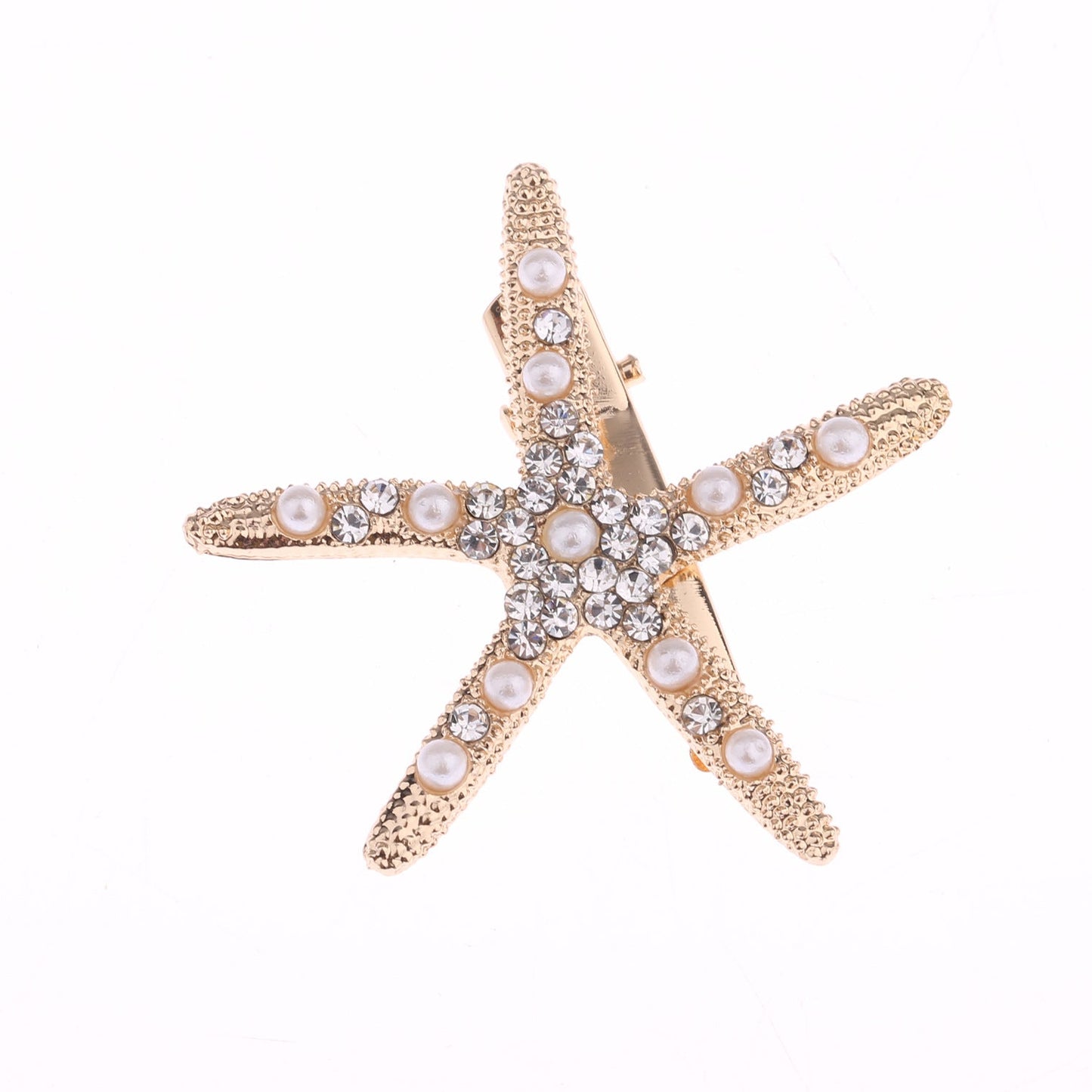 Beautiful Starfish Hair Clip with Rhinestones - Trendy Gold and Silver